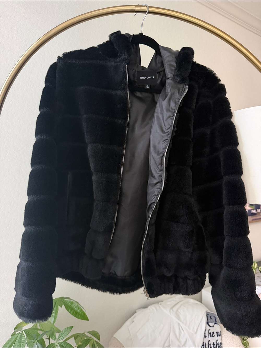 Cotton Candy Black Plush Teddy Jacket